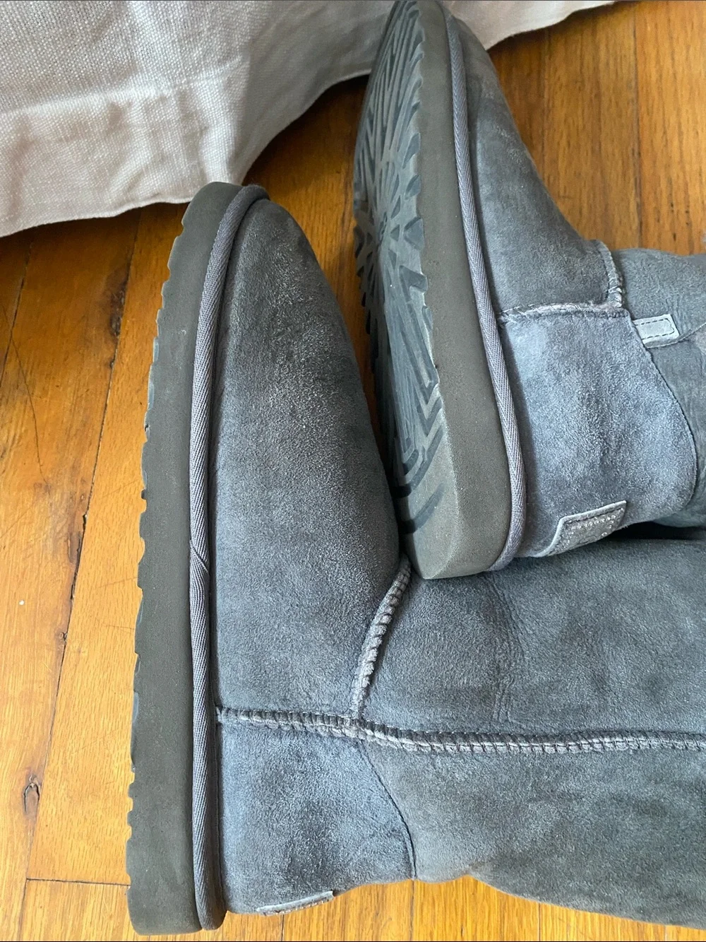 Women's Authentic UGG Gray Bailey Boots Bling Shearling Cuff excellent